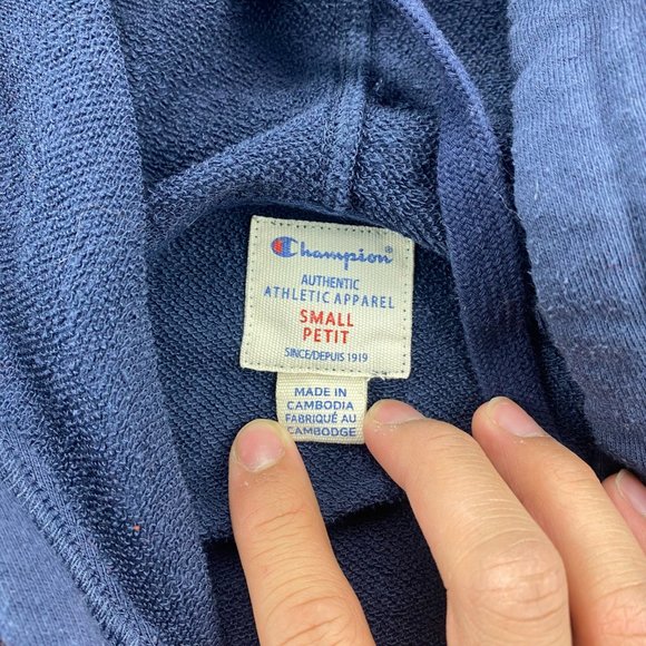 Champion Cropped Cut Off Sweater Women Small S Blue Hoodie Pullover Sweatshirt - Picture 3 of 8